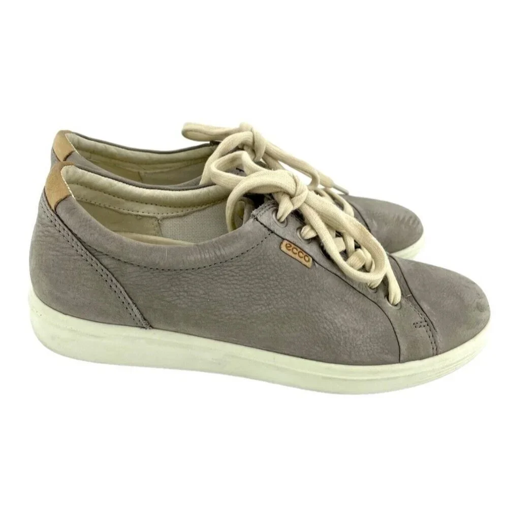ECCO Soft 7 Grey Soft Suede Leather Lace Up Sneakers SZ 38 EU 8